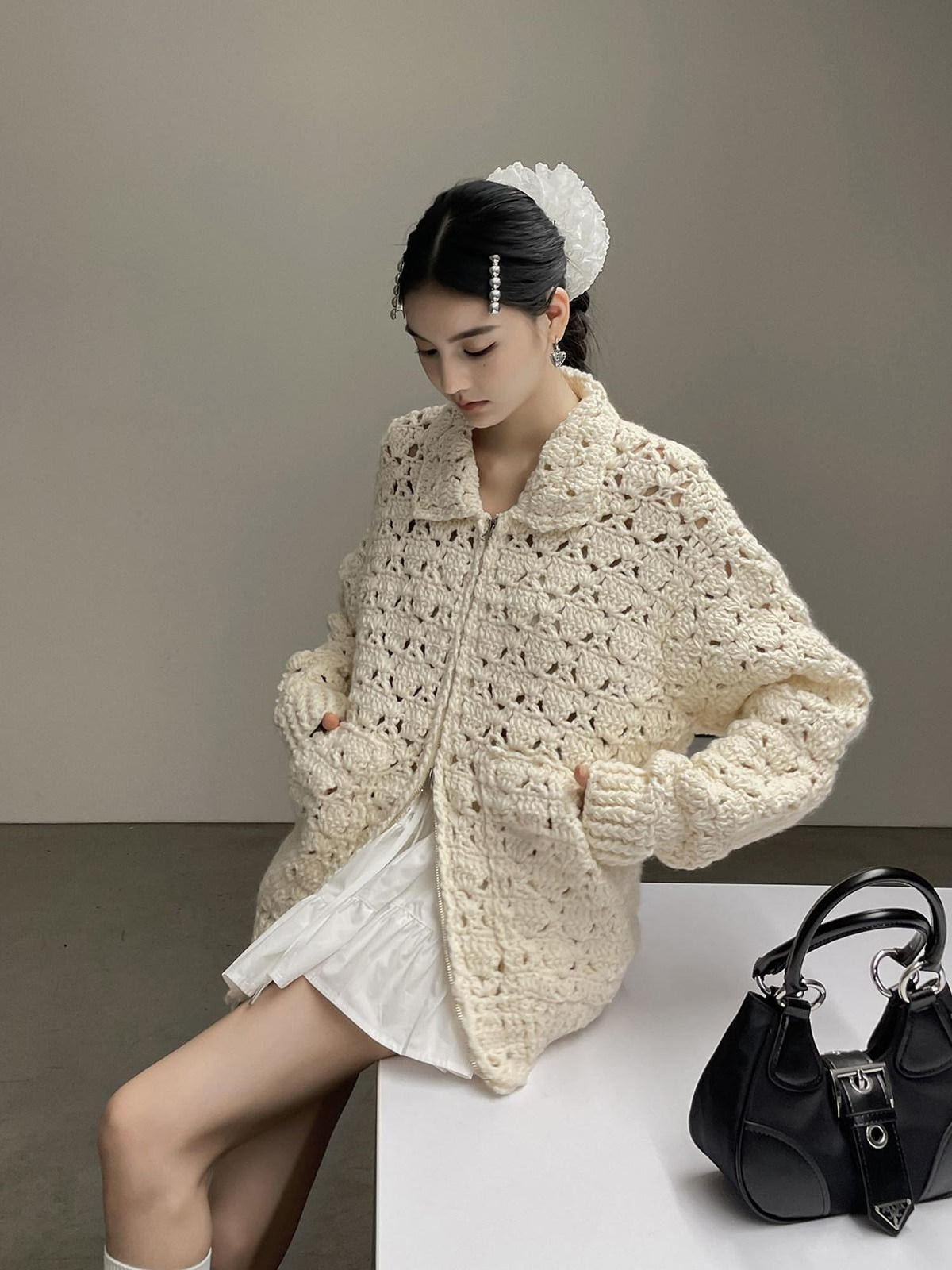 DDGIRL studio Cozy Wool Blend Longline Cardigan Office Commuter One Size Ivory Knit Sweaters