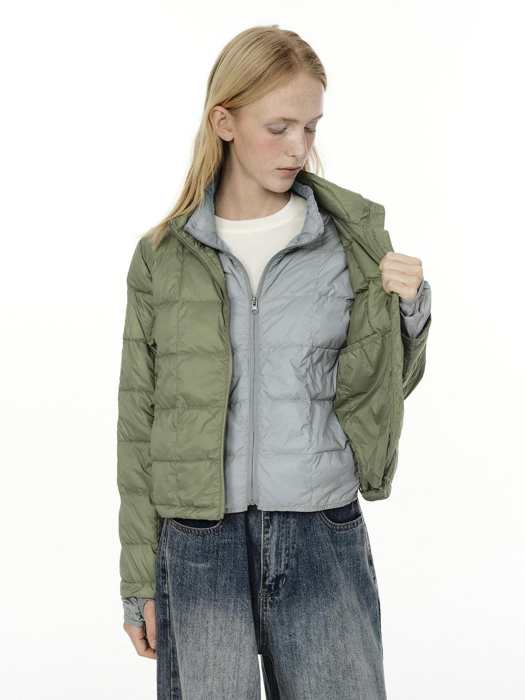 Country Moment Lightweight 650Fp White Duck Down Patchwork Short Stand Collar Women Down Jackets