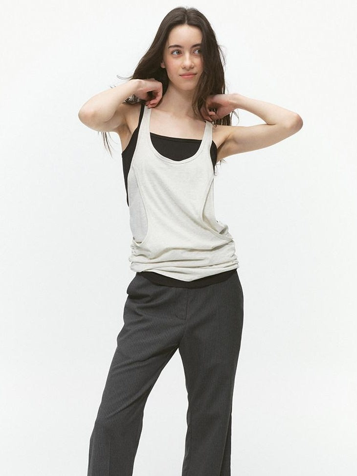 Country Moment Xinjiang Cotton Patchwork Straight Fit Two Piece Cami Set Women Grey Tank Tops