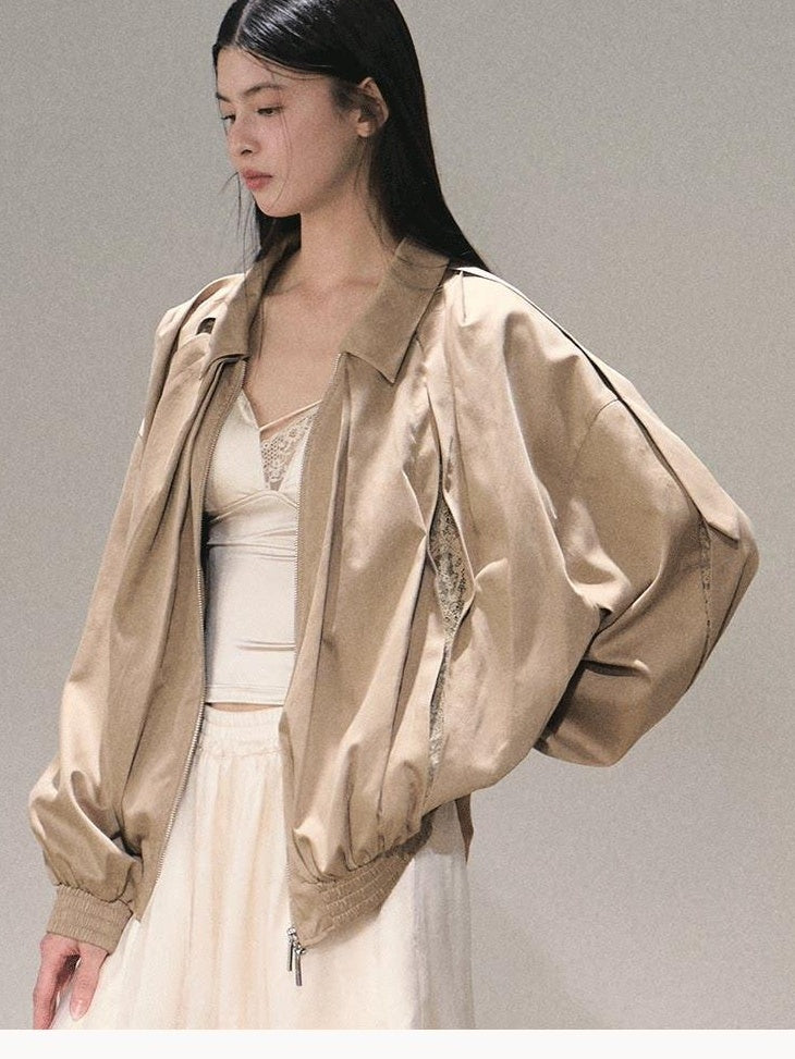7 OAKMOO Cooling Tencel Loose Fit Casual Stand Collar Zip Women Palm Khaki Short Coat