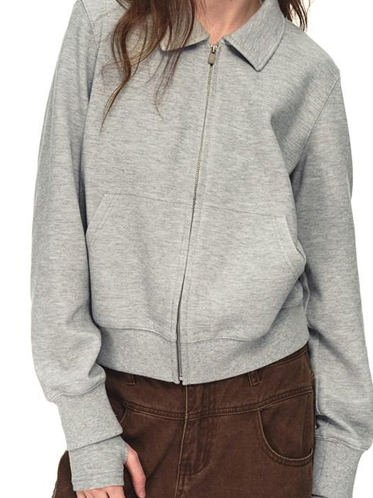 Country Moment Breathable Cotton Blend Stretch Cropped Zip Cardigan Casual Men Grey Sweatshirt
