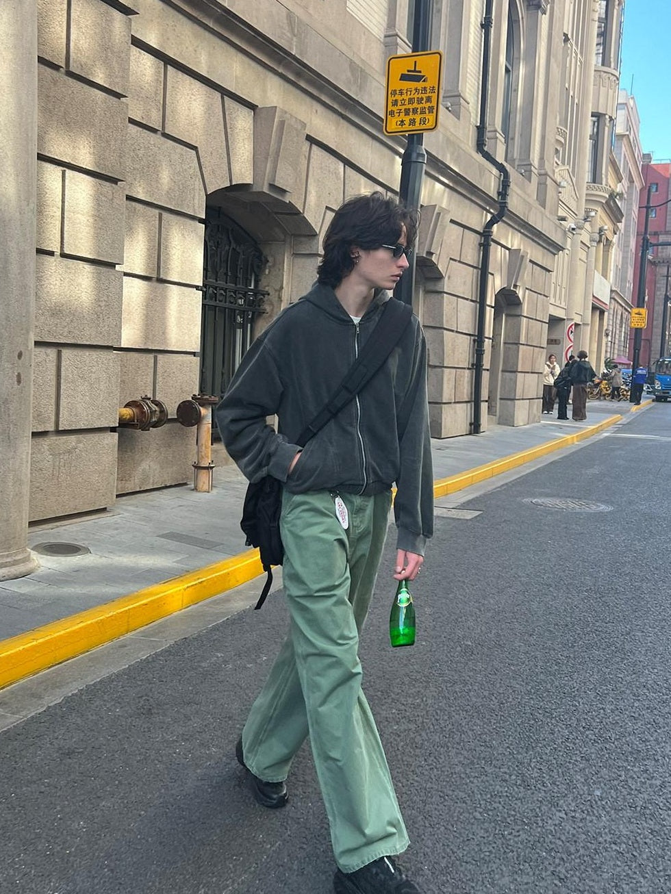 Country Moment Wrinkle Resistant Cotton Mid Rise Cargo Pockets Youth Khaki Green Straight Pants