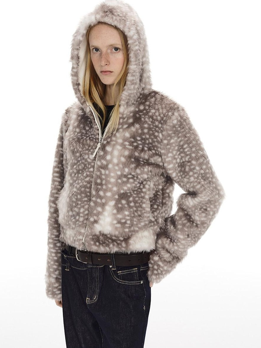 Country Moment Warm Fleece Lined Hooded Zip Polka Dot Casual Unisex Polyester Cropped Jackets