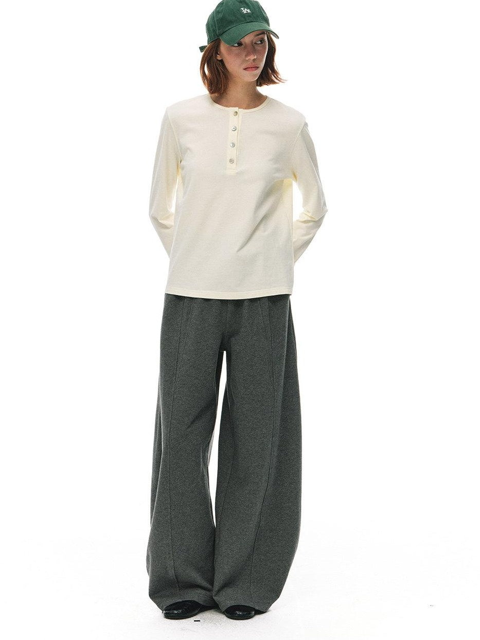 Country Moment Pure Cotton Breathable Henley Button Placket Women Citywalk Long Sleeve T-Shirts
