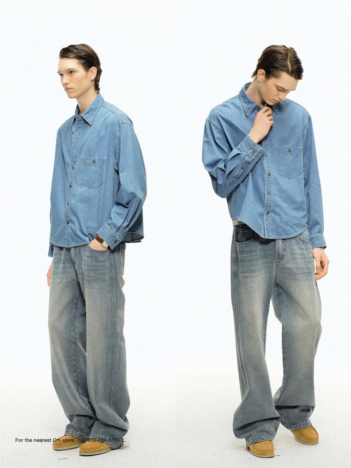 Country Moment Durable Washed Cropped Loose Fit Long Sleeve Button Collar Unisex Shirts