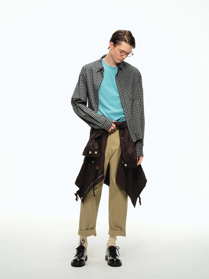 Country Moment Cotton Mid Waist Zip Fly Youth American Casual Daily Khaki Black Straight Pants
