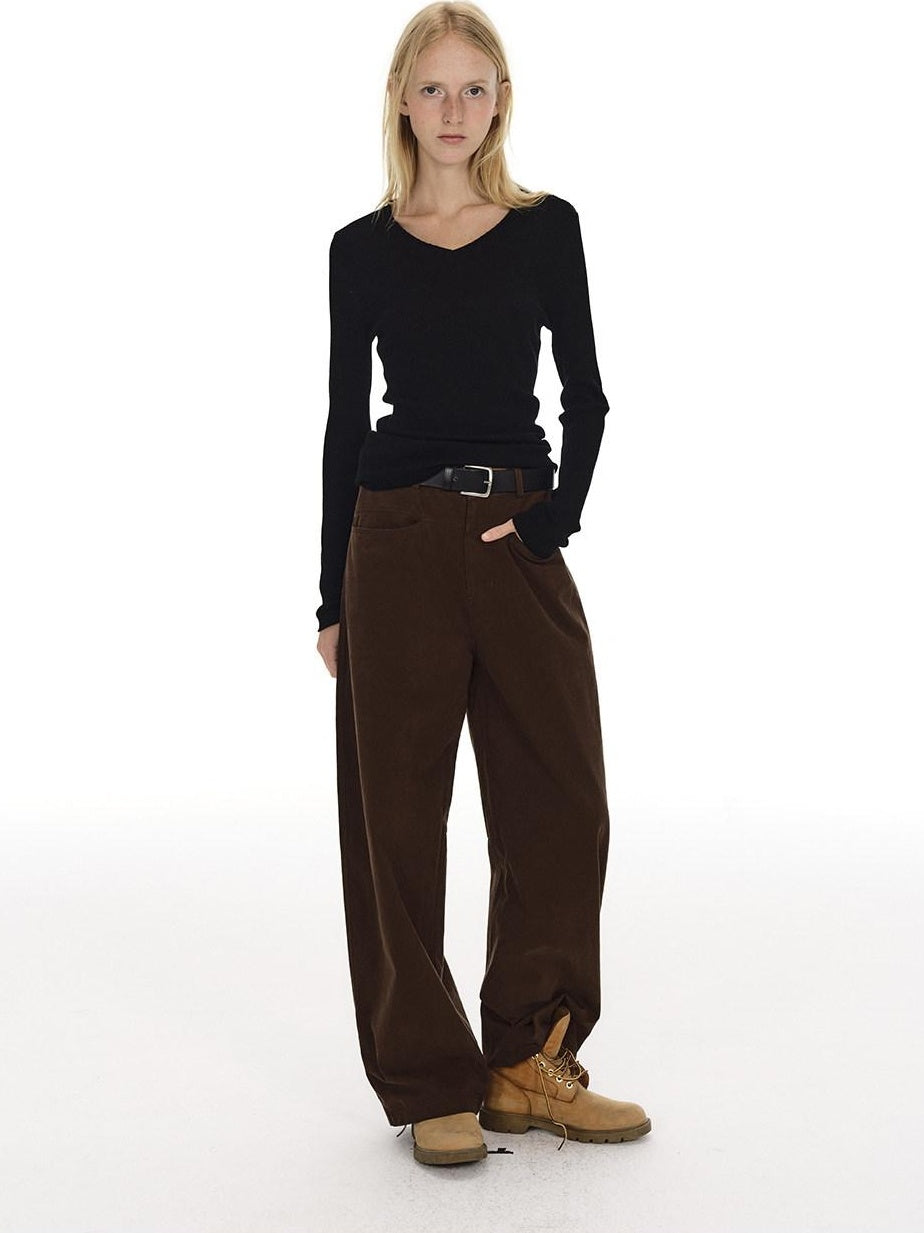 Country Moment Breathable Washed Cotton Relaxed Vintage Workwear Brown Straight Pants