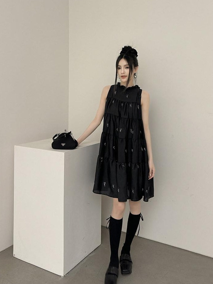 DDGIRL studio Chic Office Sleeveless Crew Neck Pullover Black Polyester One Size Midi Dresses