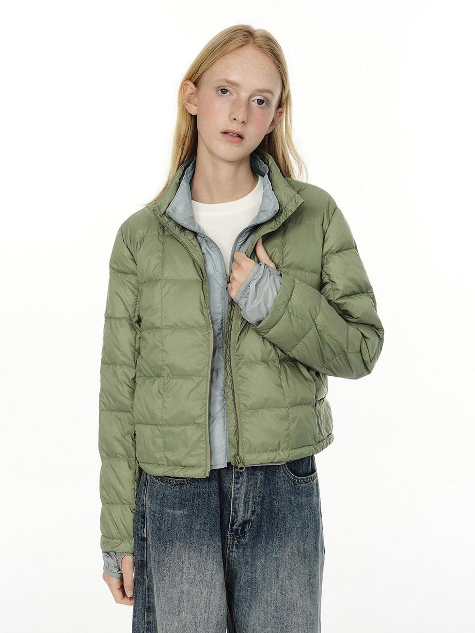 Country Moment Lightweight 650Fp White Duck Down Patchwork Short Stand Collar Women Down Jackets