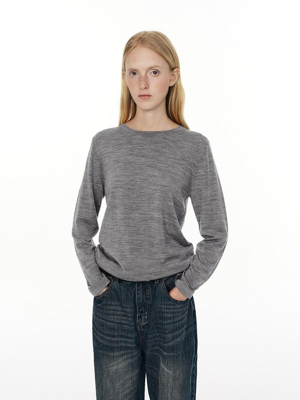 Country Moment 100% Wool Warm Breathable Crew Neck Standard Fit Casual Long Sleeve T-Shirts