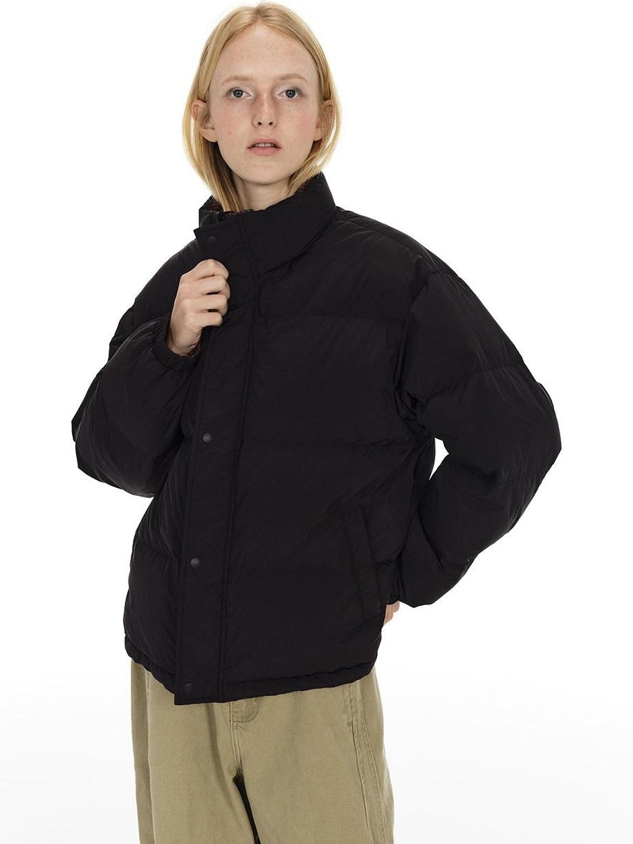 Country Moment High Fill White Duck Reversible Plaid Loose Fit Unisex Cotton Zip Down Jackets