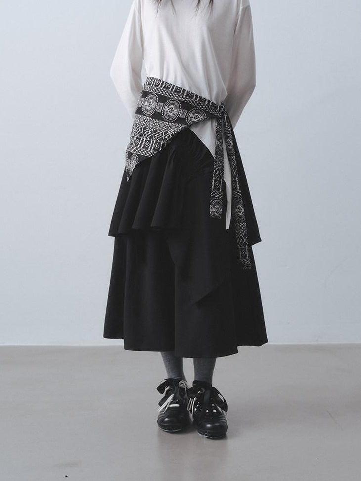 DDGIRL studio Fade Resistant Lined Asymmetric High Waist A Line Office Black Midi Skirts