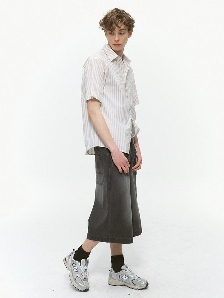Country Moment Washed Mid Rise Loose Straight Casual Carbon Gray Cotton Wide Leg Jeans