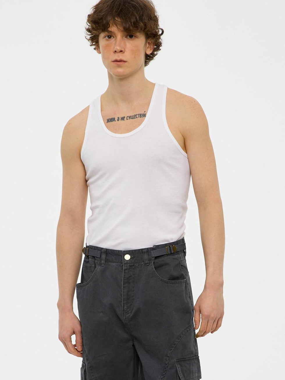 Country Moment Soft Stretch Cotton Slim Fit Japanese Round Neck Youth Casual White Tank Tops