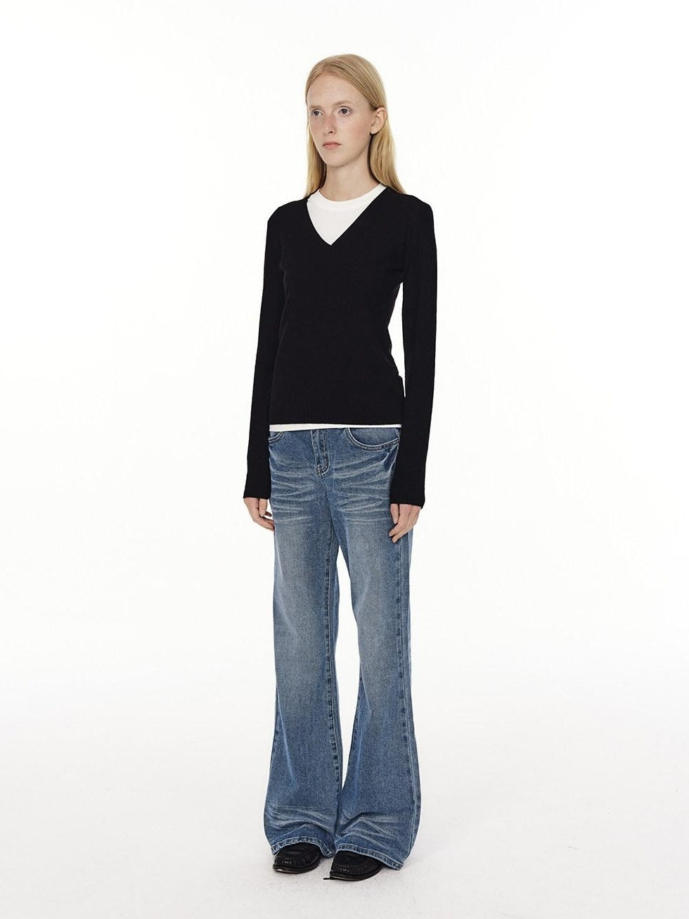 Country Moment Low Rise Stretch Cotton Casual Zip Fly Everyday Washed Blue Flared Jeans