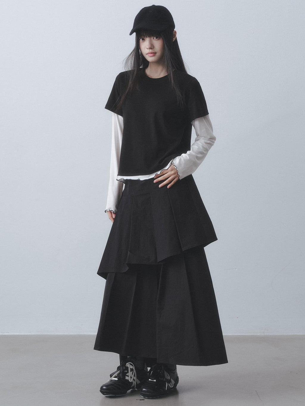 DDGIRL studio Retains Shape Double Lined Pleated High Waist Women Cotton Blend Maxi Skirts