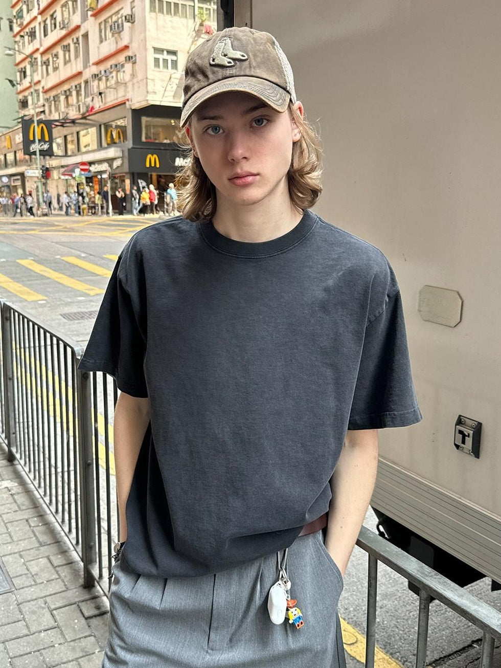 Country Moment Breathable Cotton Washed Loose Fit Round Neck Teen Plain Short Sleeve T-Shirts