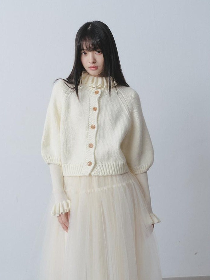 DDGIRL studio Warm Lightweight Slim Ruffle Collar Commuter Pullover Women Beige Sweaters