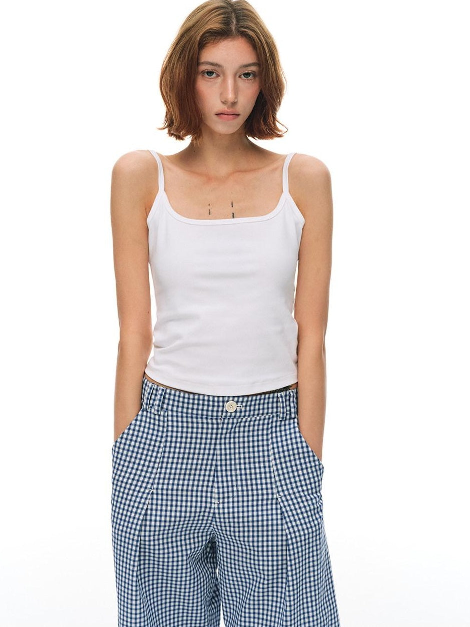 Country Moment Cotton Stretch Ribbed Slim Fit Square Neck Double Strap Backless Camisoles