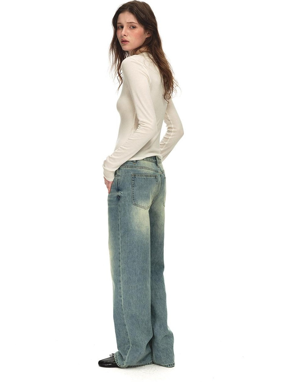 Country Moment Breathable Cotton Blend Gradient Wash Relaxed Mid Rise Unisex Wide Leg Jeans