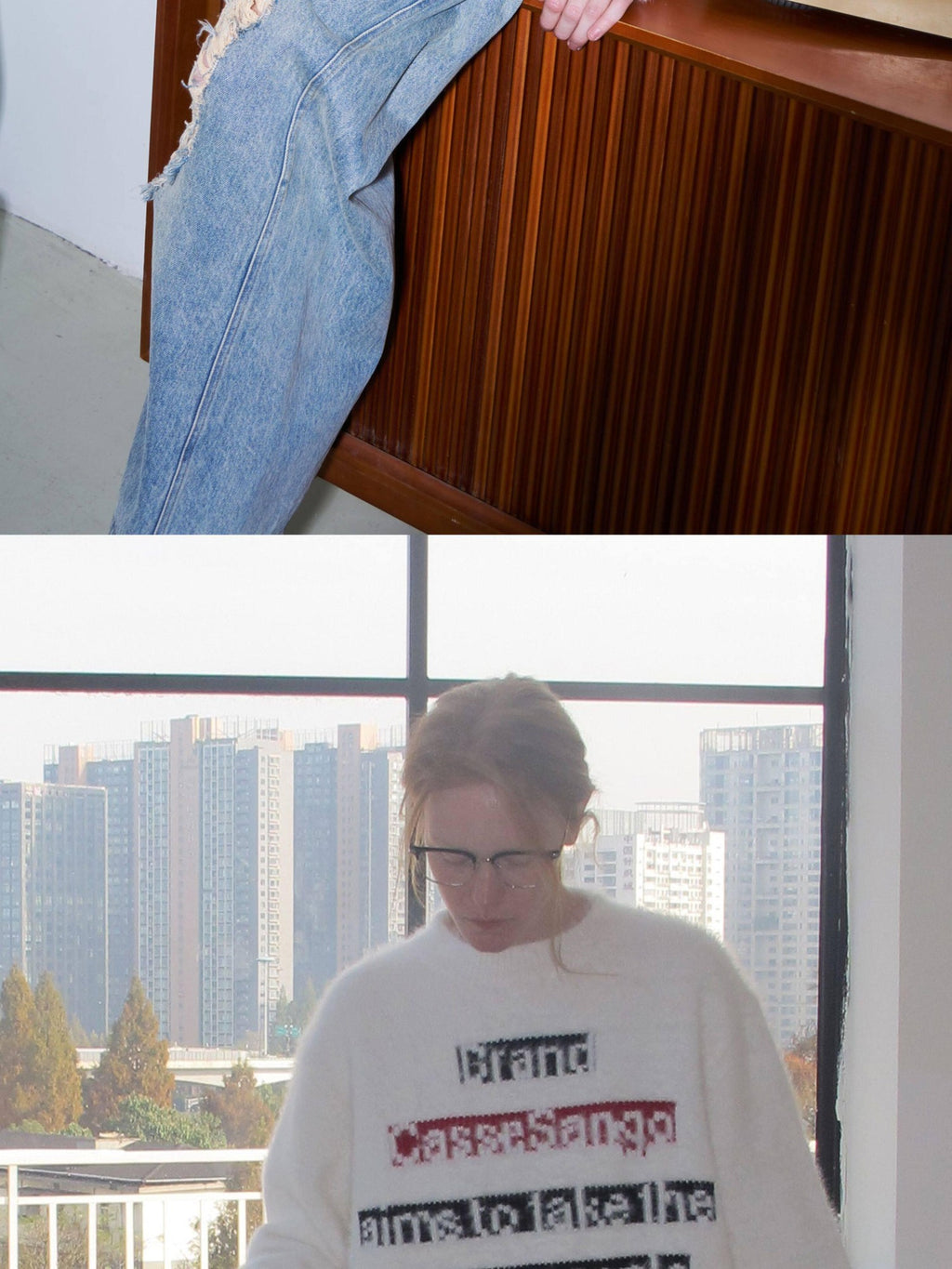 CasseSango Jacquard Letter Crewneck Pullover Trendy Youth Casual White Knit Sweaters