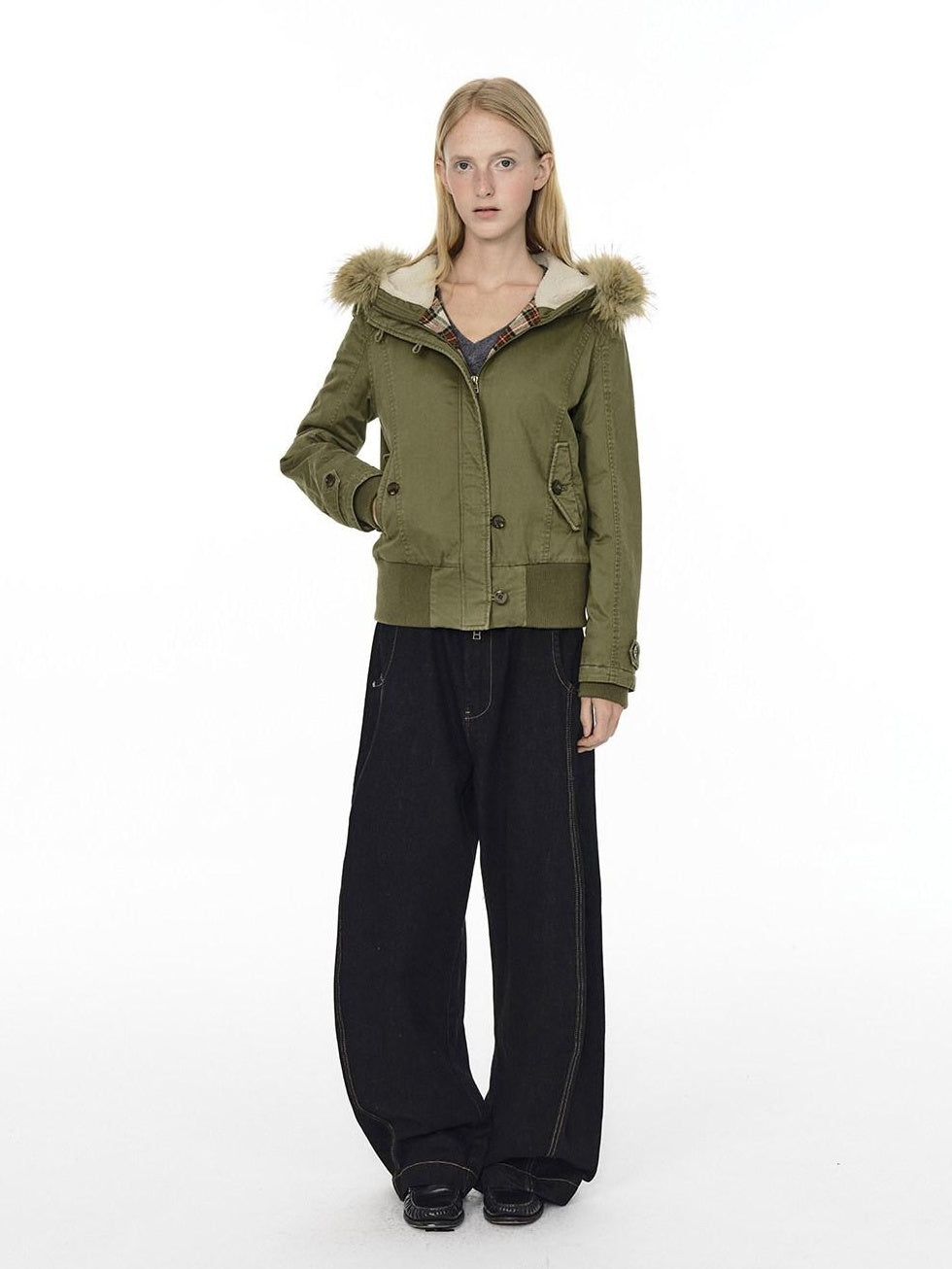 Country Moment Warm Cotton Quilted Hooded Vintage Green Casual Youth Ribbed Hem Puffer Jackets