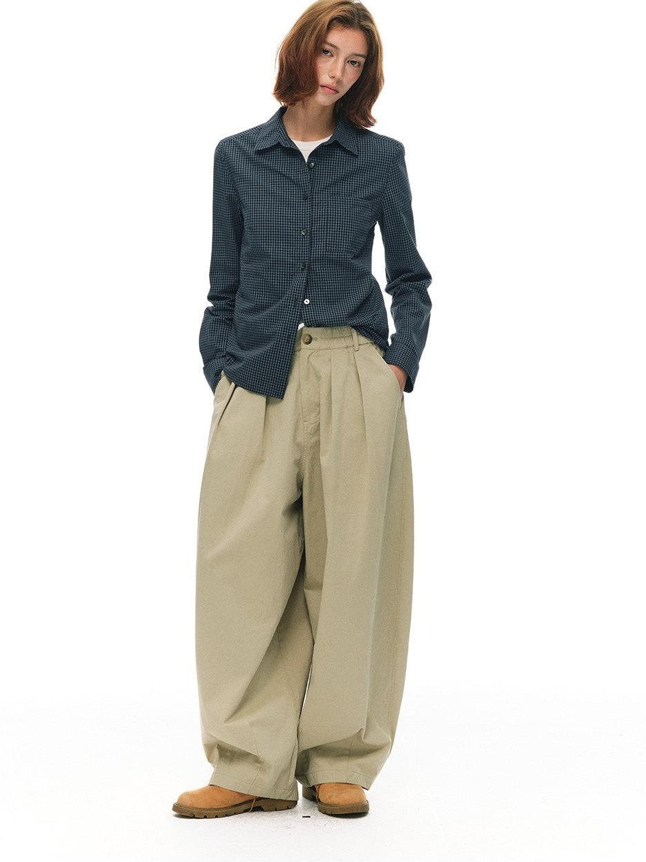 Country Moment Slim Fit Cotton Plaid Button Cropped Long Sleeve Collared Casual Citywalk Blouses