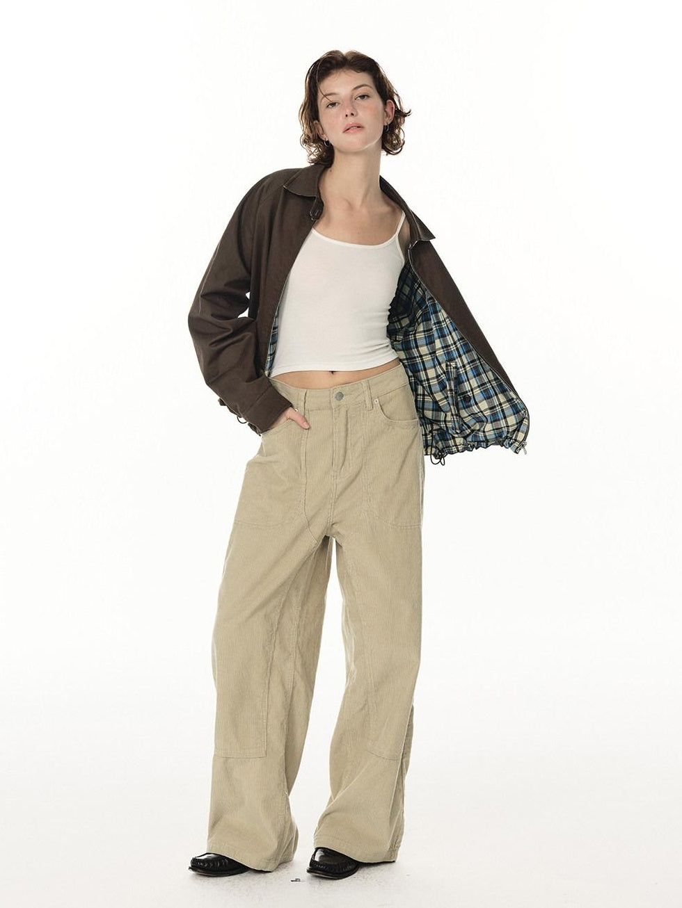 Country Moment Reversible Cotton Relaxed Raglan Unisex Checked Zip Pockets Cropped Jackets