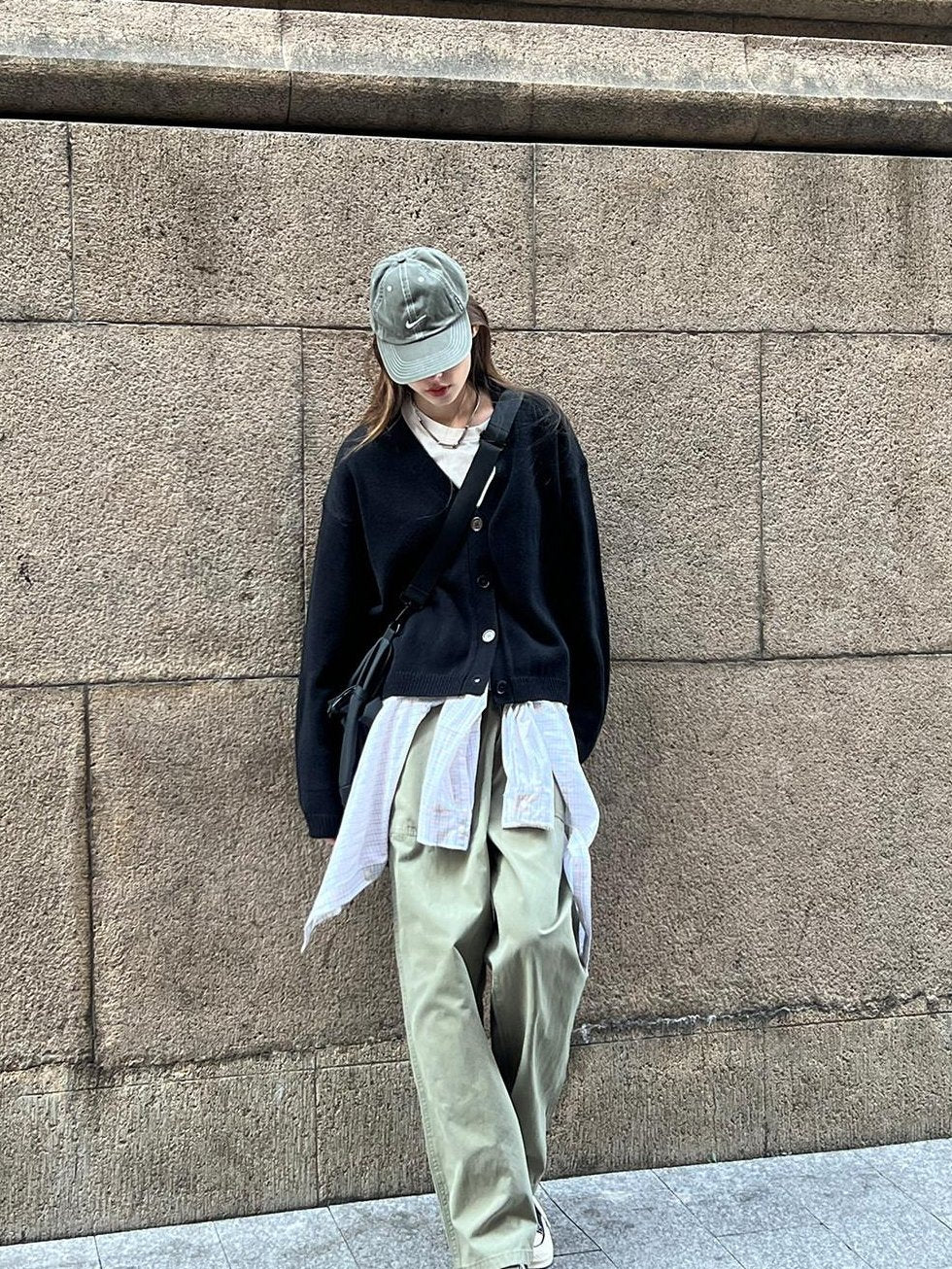 Country Moment Washed Cotton Loose Mid Rise Cargo Pockets Youth Everyday Khaki Straight Pants