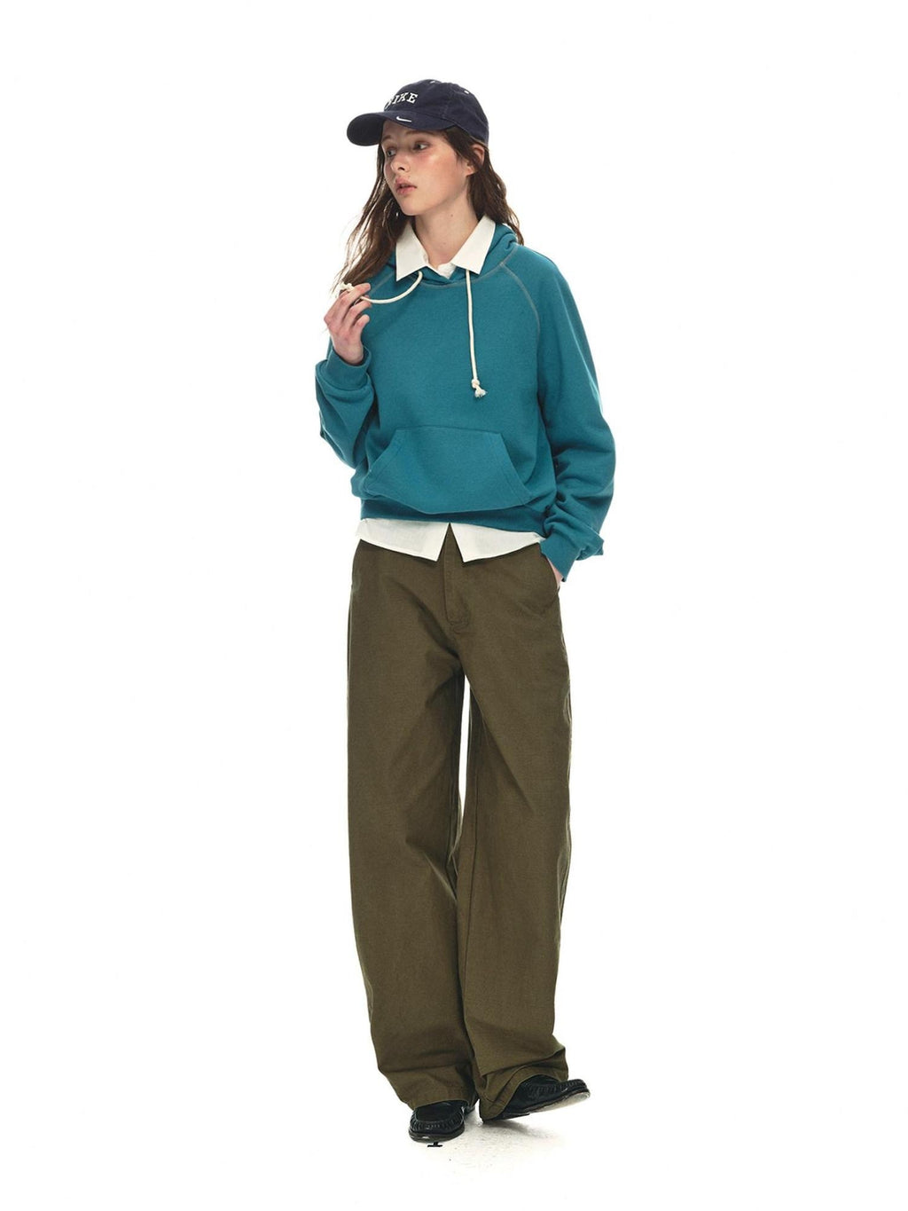 Country Moment Relaxed Cotton Button Fly Natural Waist Casual Army Green Wide Leg Pants