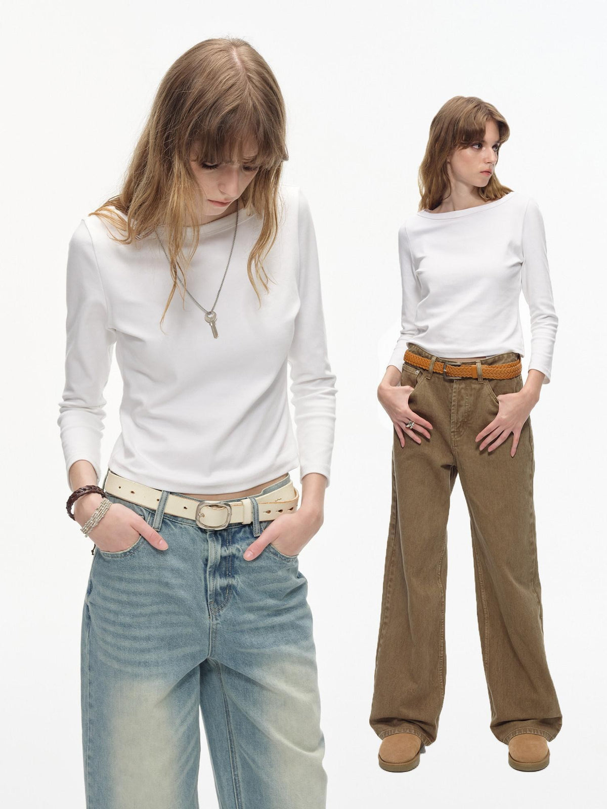 Country Moment Soft Breathable Cotton Stretch Slim Fit Boat Neck Women Long Sleeve T-Shirts