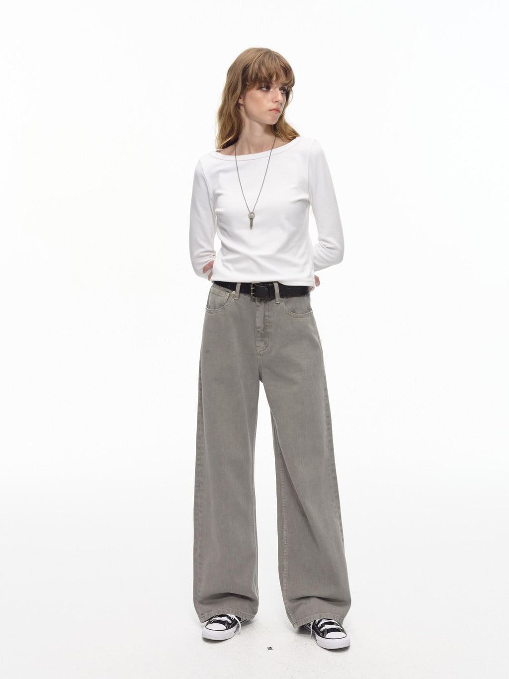 Country Moment High Waist Washed Pure Cotton Dark Khaki American Breathable Straight Leg Jeans