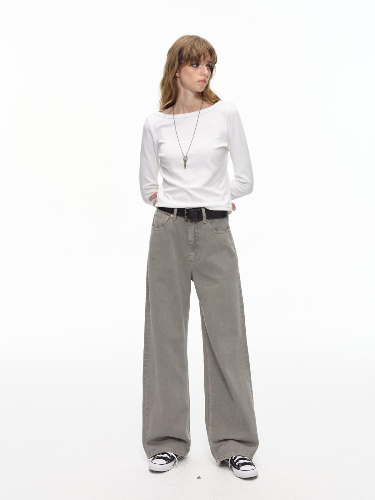 Country Moment High Waist Washed Pure Cotton Dark Khaki American Breathable Straight Leg Jeans