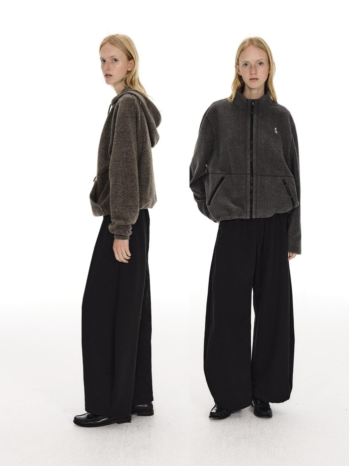 Country Moment Breathable Pleated Mid Rise Black Polyester Zipper Fly Wide Leg Pants