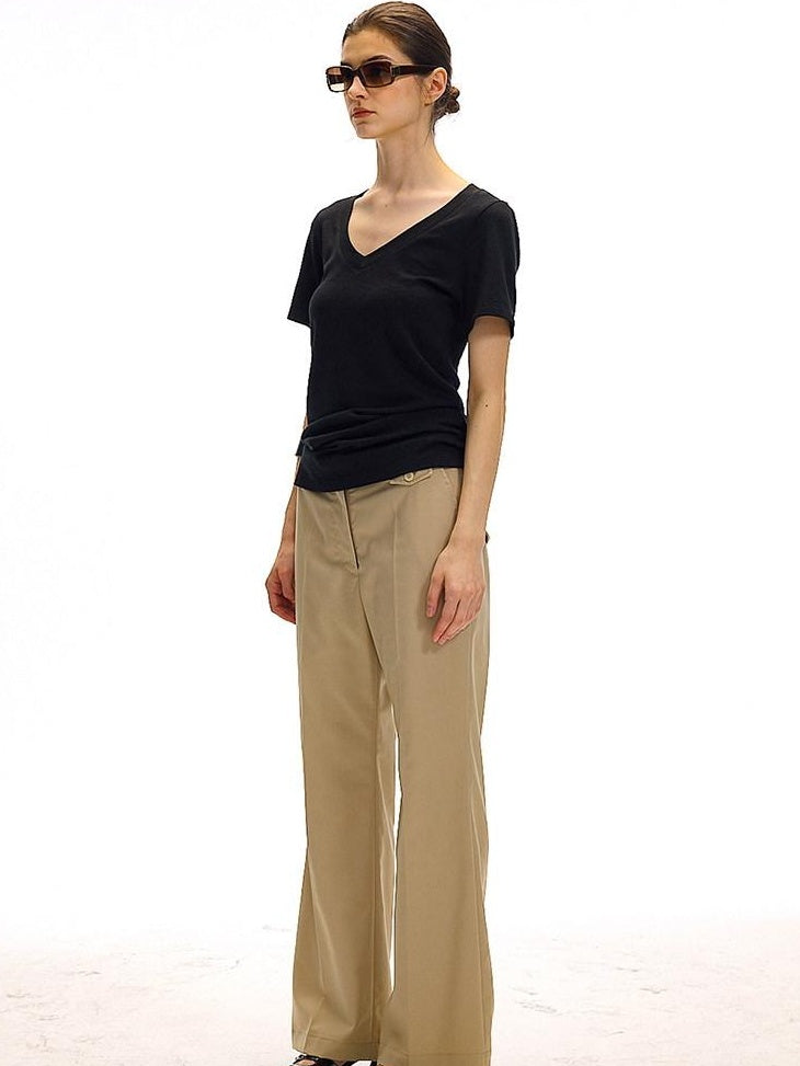 Country Moment Minimalist Slim Fit Zip Fly Natural Waist Office Workwear Khaki Straight Pants
