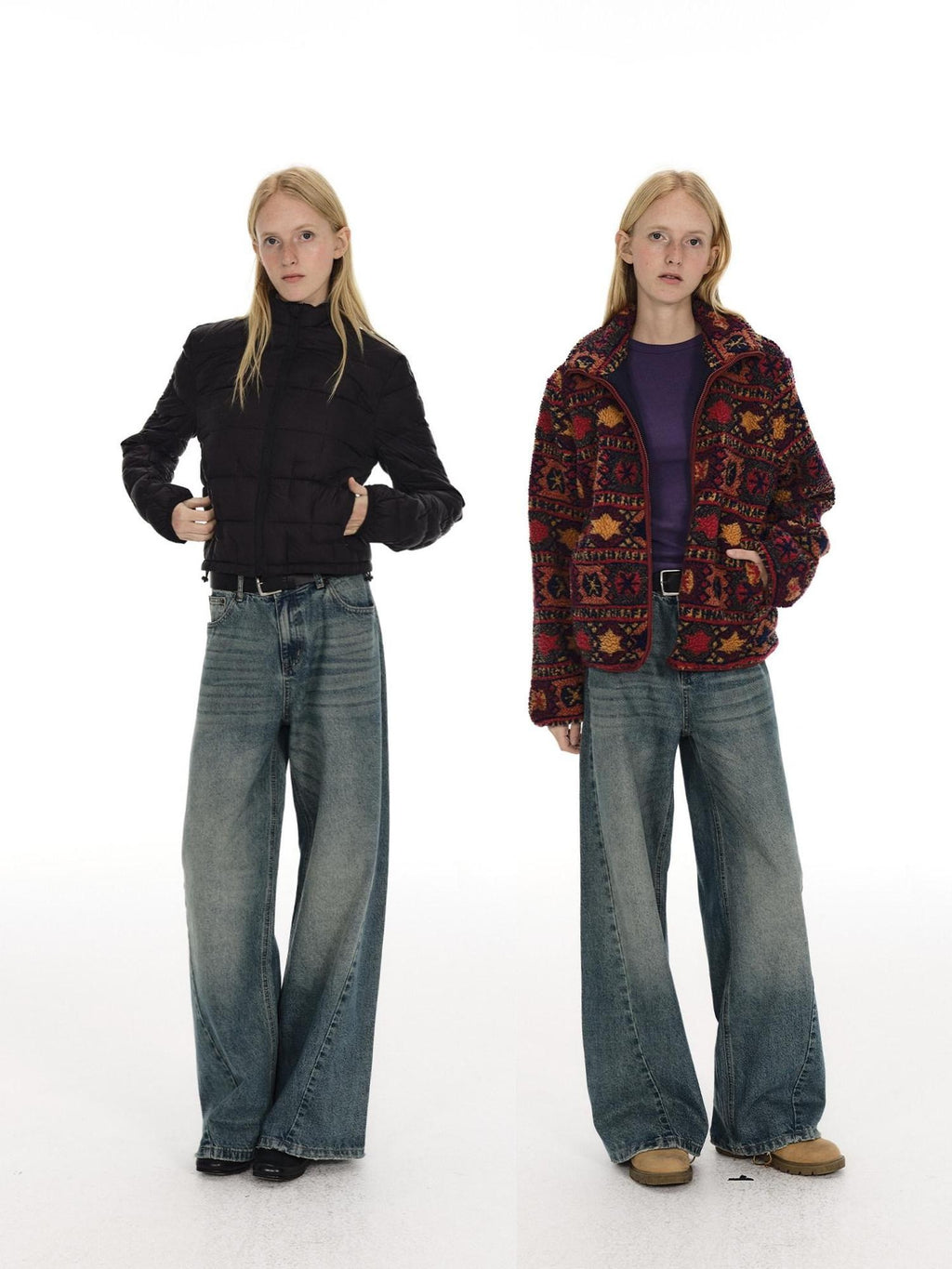 Country Moment Breathable Washed Blue Gradient Vintage Mid Rise Button Fly Wide Leg Jeans