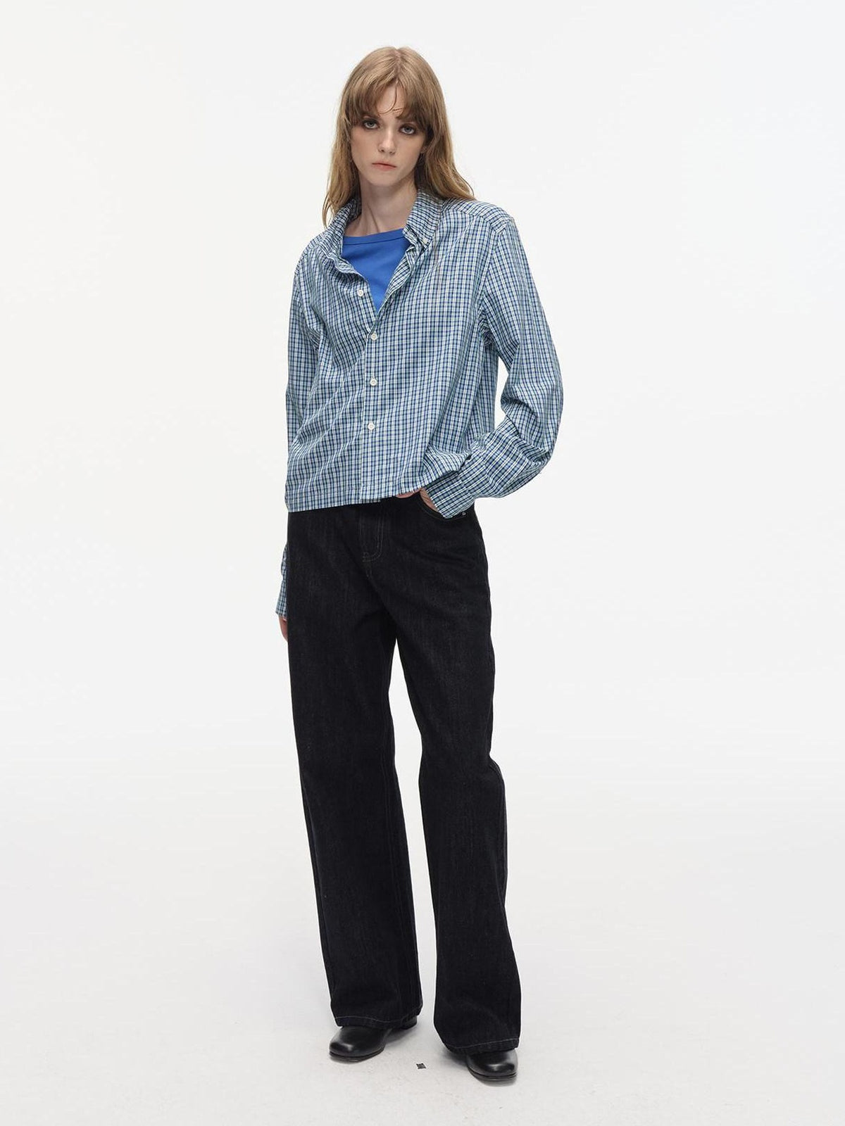 Country Moment Soft Breathable Cotton Loose Plaid Button Collared Women Long Sleeve Shirts