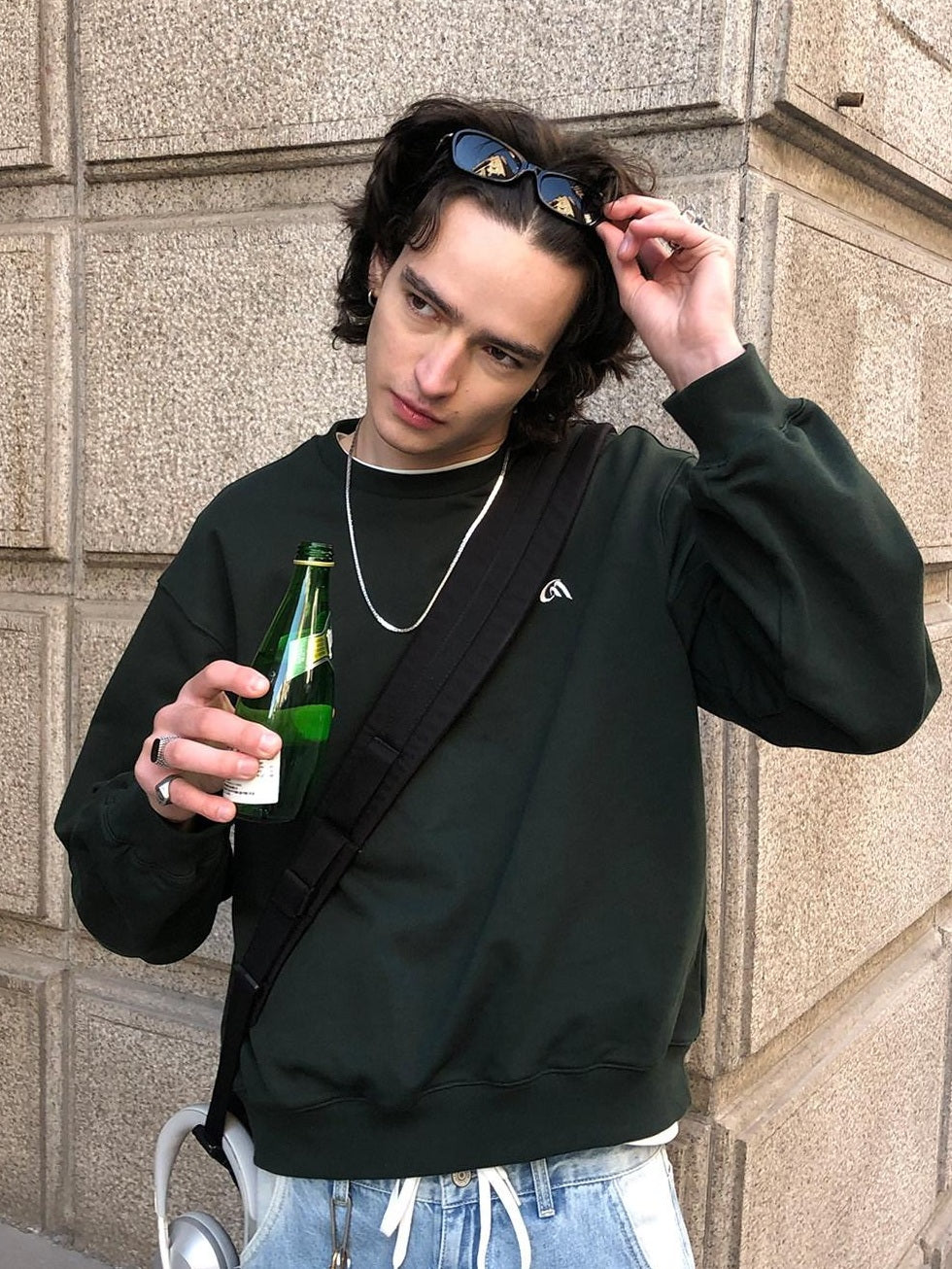 Country Moment Antibacterial 100% Cotton Embroidered Relaxed Unisex Teen Green Sweatshirt