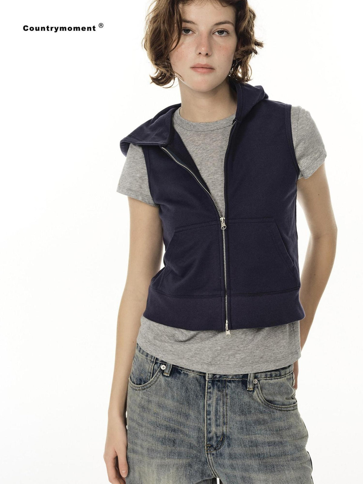 Country Moment Organic Cotton Regular Fit Hooded Zip Short Length Male Breathable Casual Vests