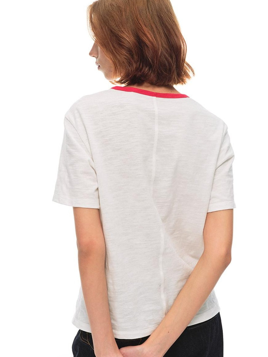 Country Moment Cotton Slub Loose Contrast Ribbed Women Citywalk Pullover Short Sleeve T-Shirts