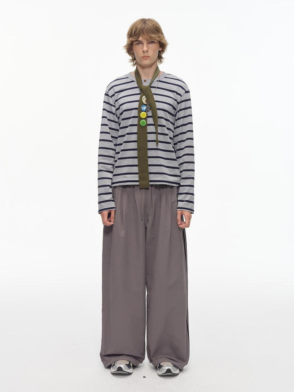 Country Moment Elastic Waist Striped Cotton Blend Straight Leg Youth Casual Wide Leg Pants