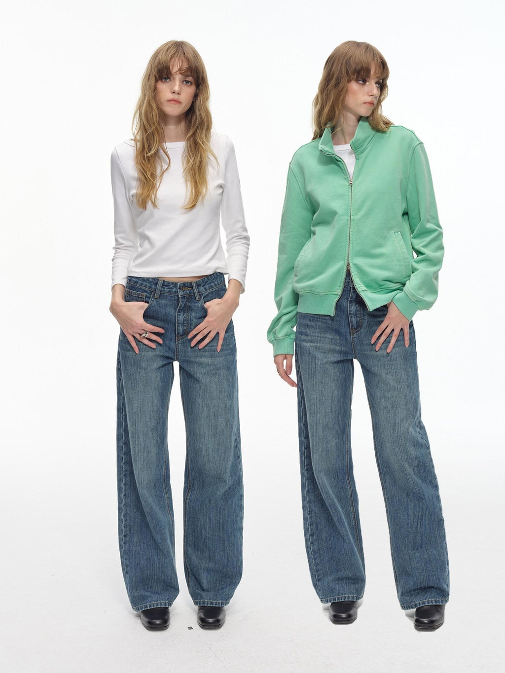 Country Moment Soft Washed Mid Rise Loose Micro Stretch Denim Cotton Blend Straight Leg Jeans