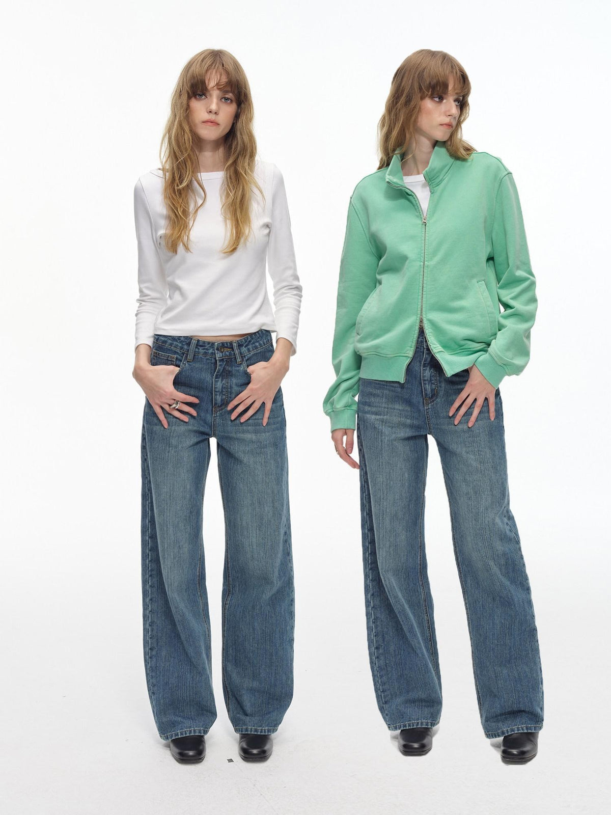 Country Moment Soft Washed Mid Rise Loose Micro Stretch Denim Cotton Blend Straight Leg Jeans