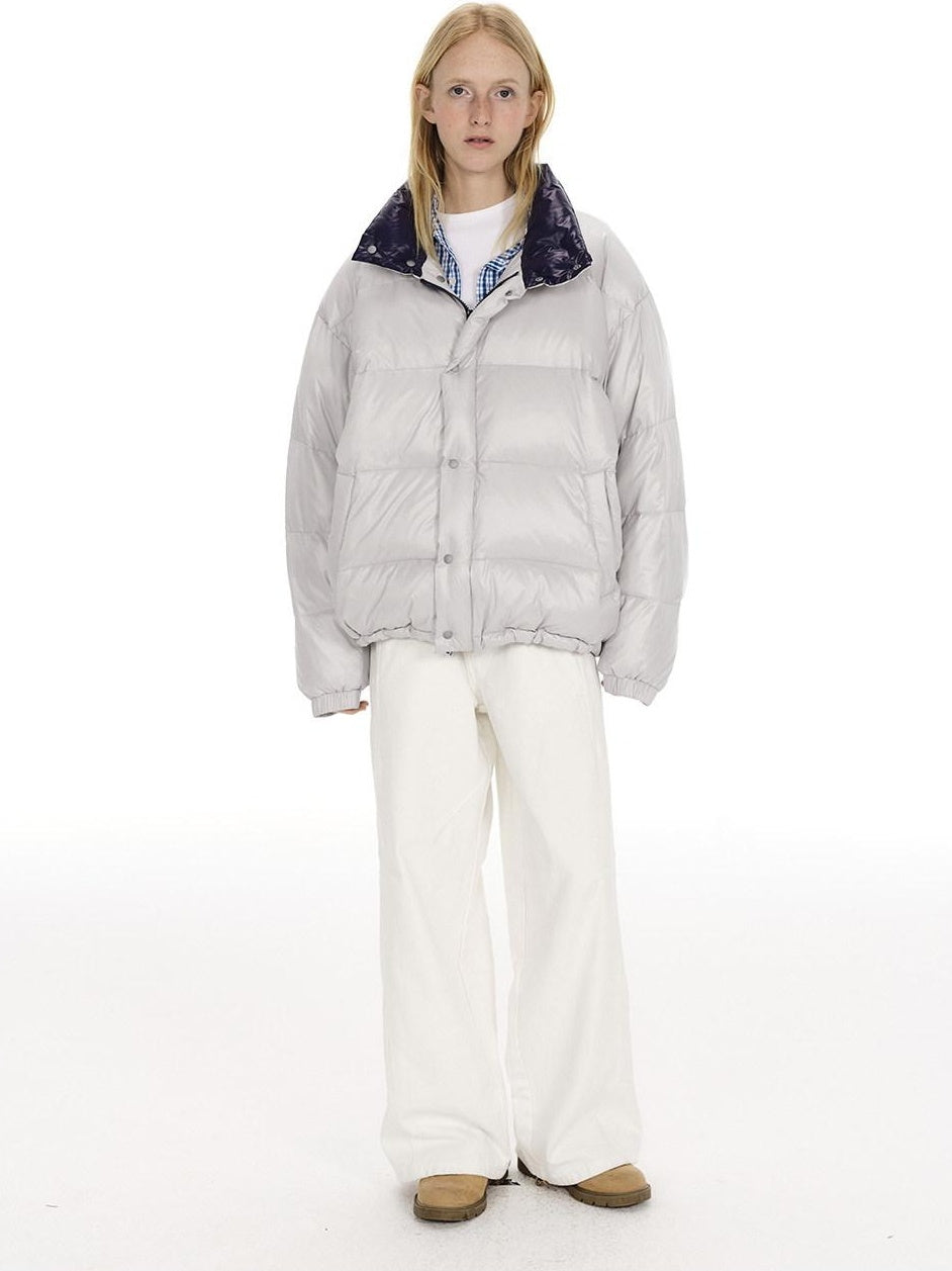 Country Moment 90 Percent White Duck Down Nylon Loose Fit Stand Collar City Casual Down Jackets