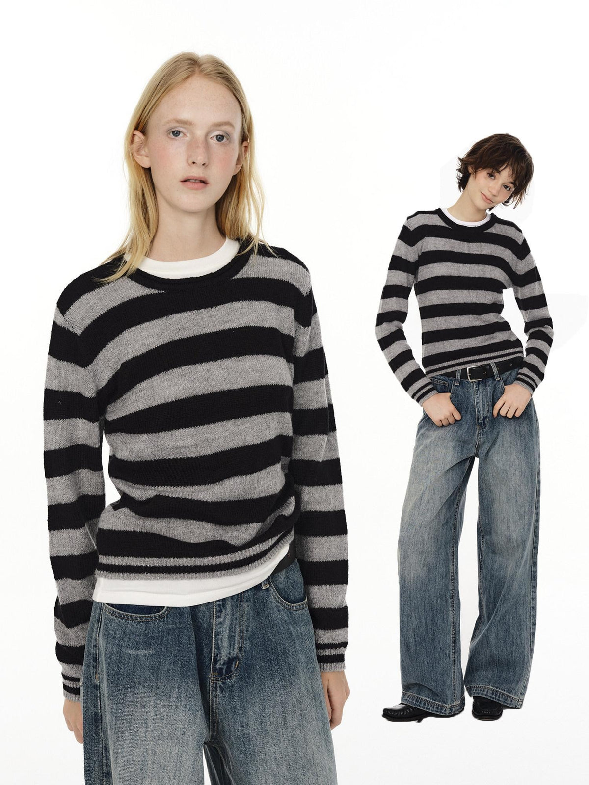 Country Moment Soft Wool Blend Vintage Striped Crewneck Regular Fit Womens Casual Knit Sweaters