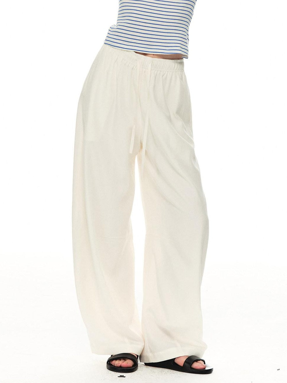 Country Moment Breathable Lyocell Linen Relaxed Balloon Drawstring Unisex Casual Wide Leg Pants
