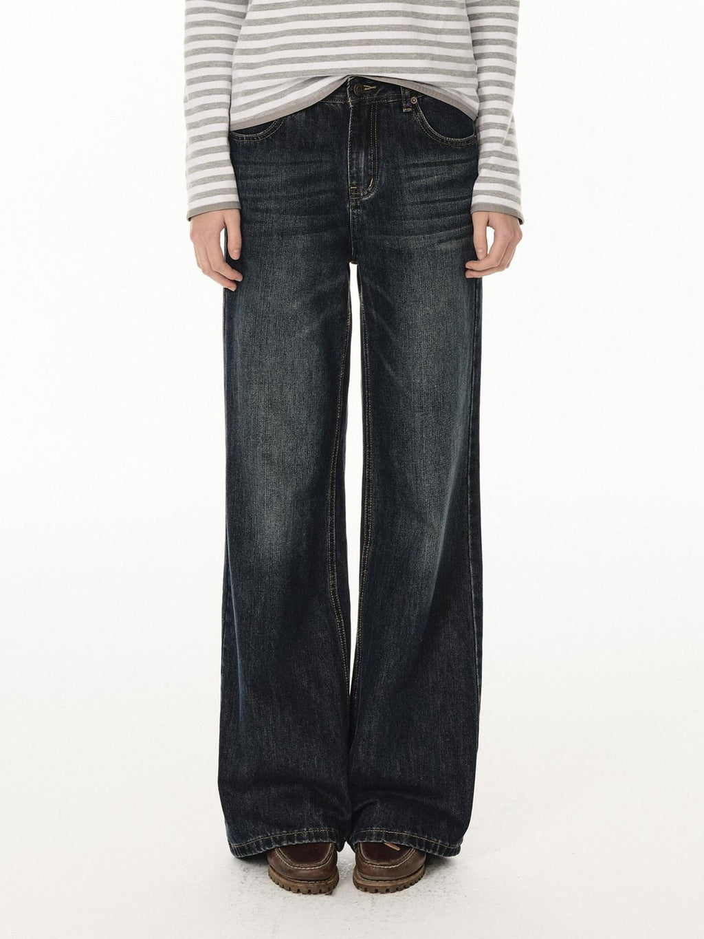 Country Moment Soft Cotton Blend Mid Rise Micro Flare Casual Deep Indigo Straight Leg Jeans