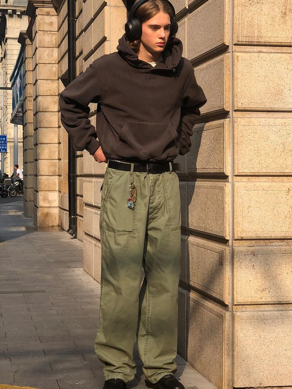 Country Moment Wrinkle Free Mid Rise Straight Workwear Everyday Pure Cotton Olive Cargo Pants