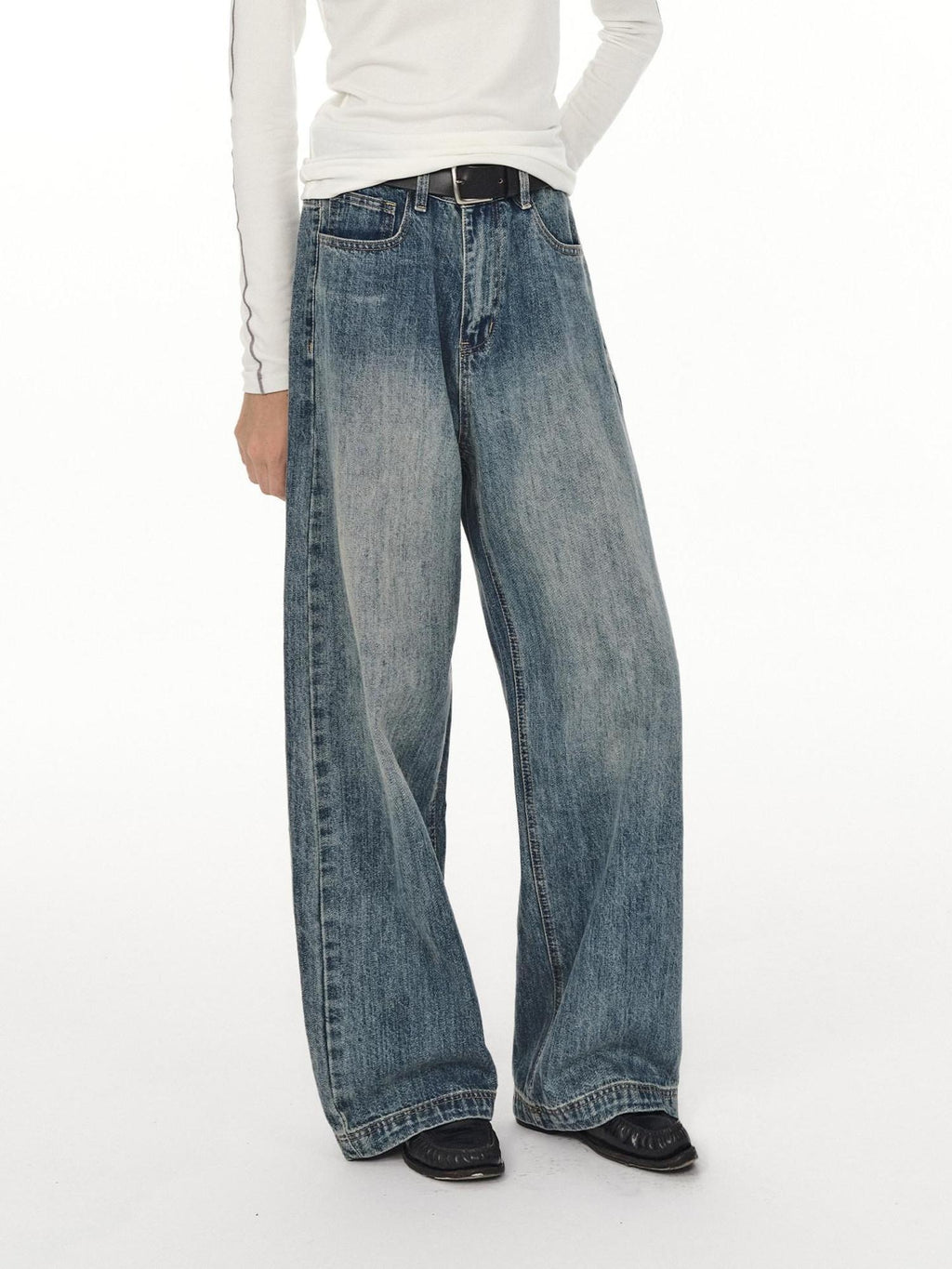 Country Moment High Waist Button Fly Non Stretch Blue Cotton Casual Youth Straight Leg Jeans
