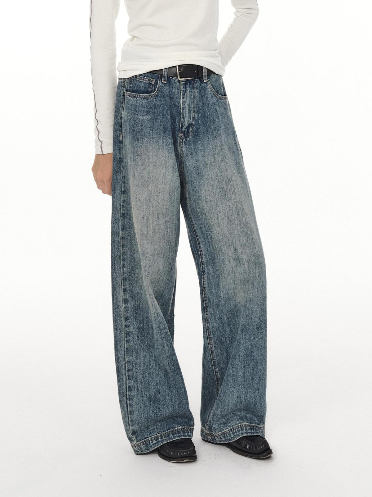 Country Moment High Waist Button Fly Non Stretch Blue Cotton Casual Youth Straight Leg Jeans